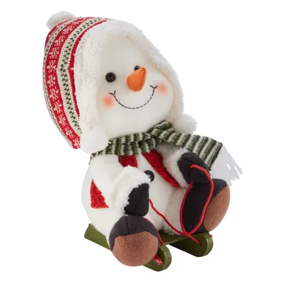 For Living Fabric Christmas Sport Toboggan Snowman Décor, 5-in