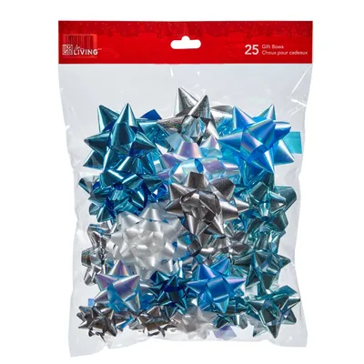 For Living Christmas Decoration Gift Bows, Blue, 25-pc