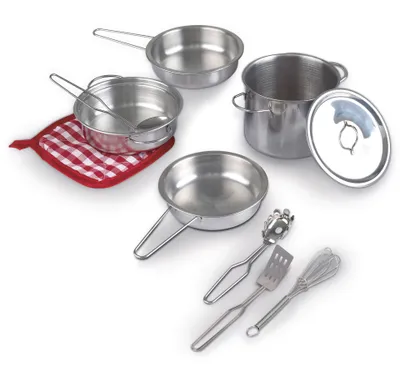 MASTER Chef Toy Kitchen Stainless Steel Cookware Set For Kids, 10 pc, Ages 3+