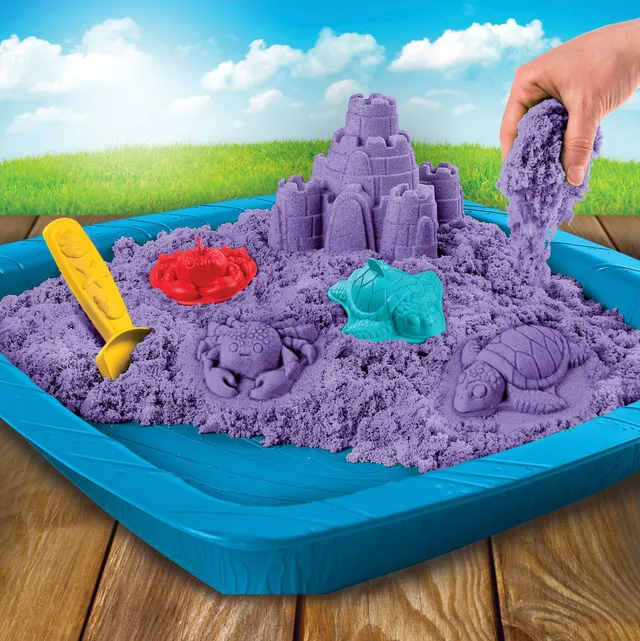 Kinetic Sand Sandbox Set with Tools & Molds, Squeezable Sensory Sand, 1 lb,  3-pc, Ages 3+