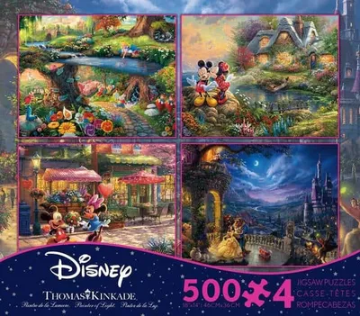 Thomas Kinkade Disney Dreams 4-in-1 Multi-Pack Jigsaw Puzzles, Assorted, 500-pc, Ages 8+