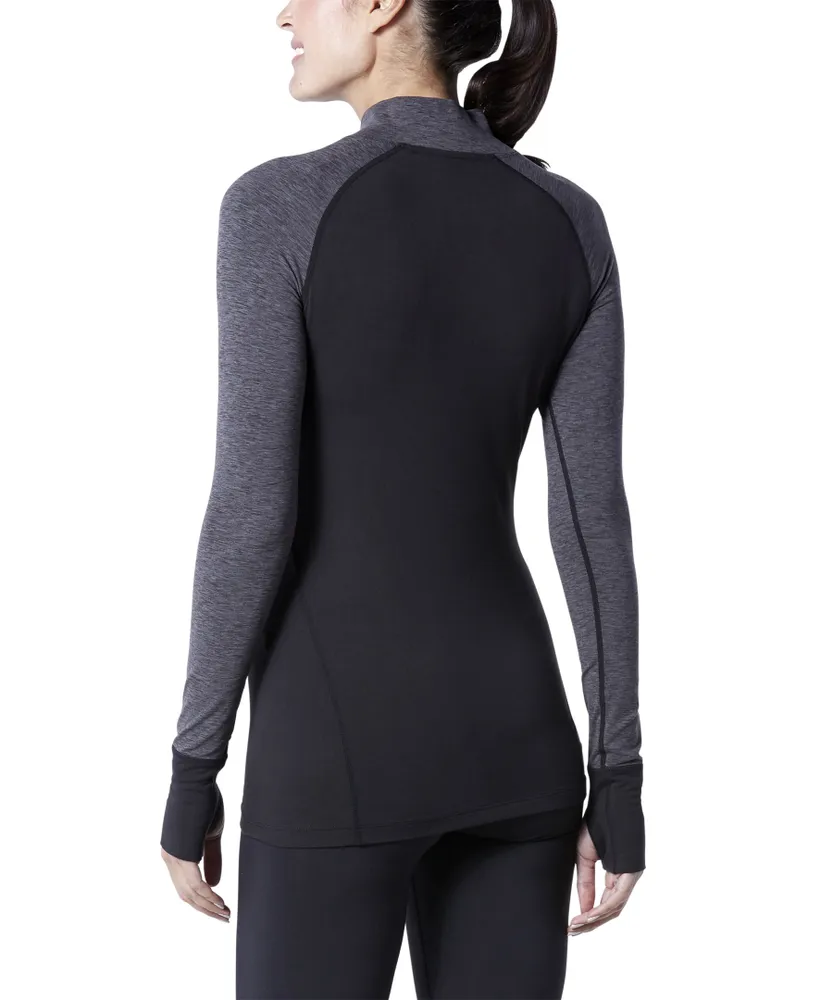 WindRiver Women's Microfiber Mock Neck Thermal Top - Black Grey