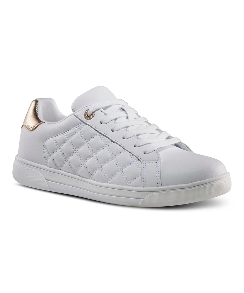 Women's Flora Quad Comfort Quilted Leather Lace Up Sneakers - White