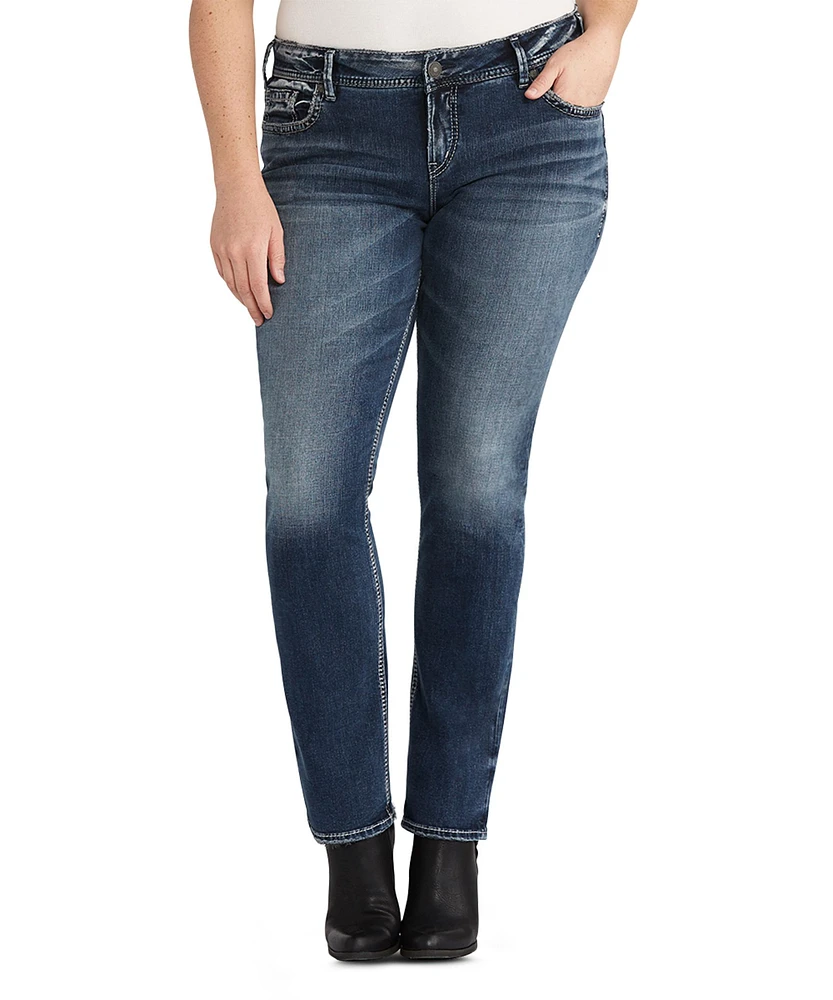 Silver Women's Elyse Mid Rise Straight Leg Jeans - Dark Indigo Plus