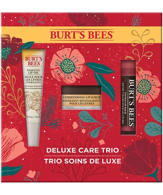 Burts Bees 3 Pack Natural Ingredient Deluxe Lip Care Gift Set - Hydrating Lip Oil, Conditioning Lip Scrub, Tinted Lip Balm