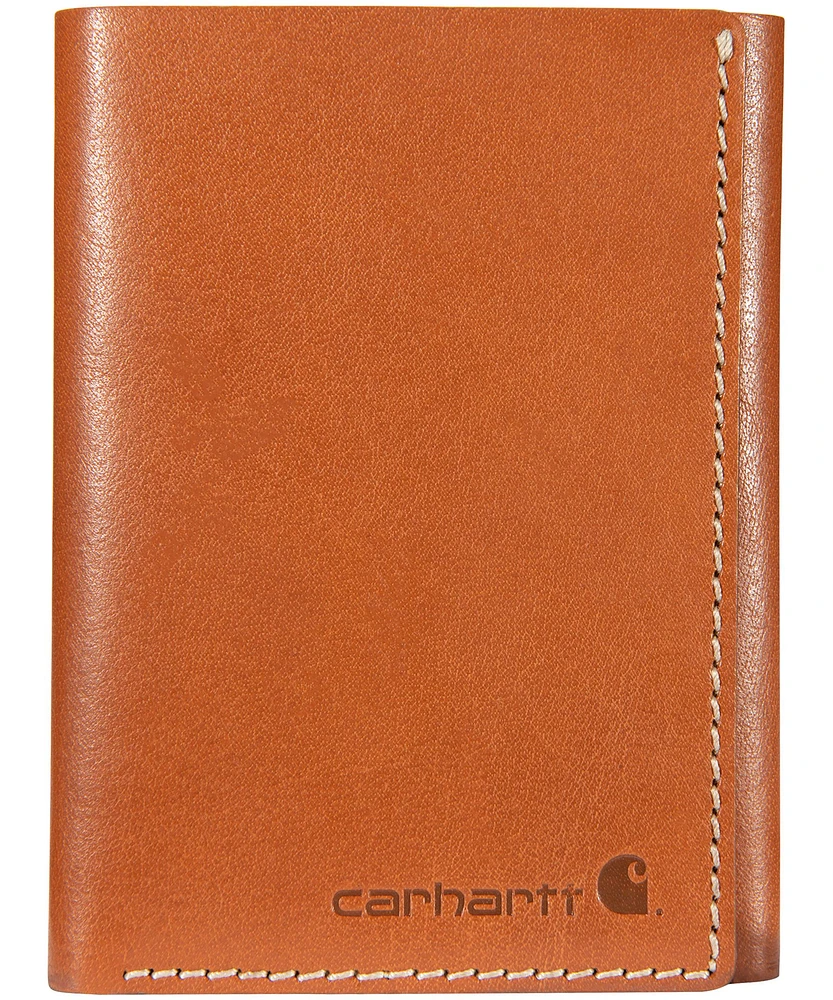 Carhartt Men's Buff Tanned Leather Rough Cut Five Card Pocket Trifold Wallet - Tan