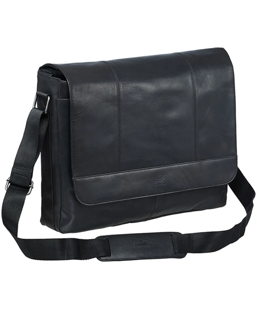 Mancini Leather Goods Unisex Buffalo Messenger Bag with Laptop Compartment Black