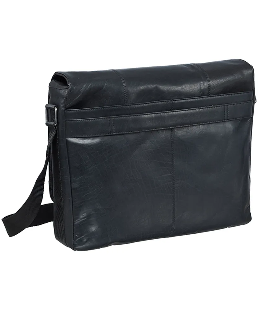 Mancini Leather Goods Unisex Buffalo Messenger Bag with Laptop Compartment Black