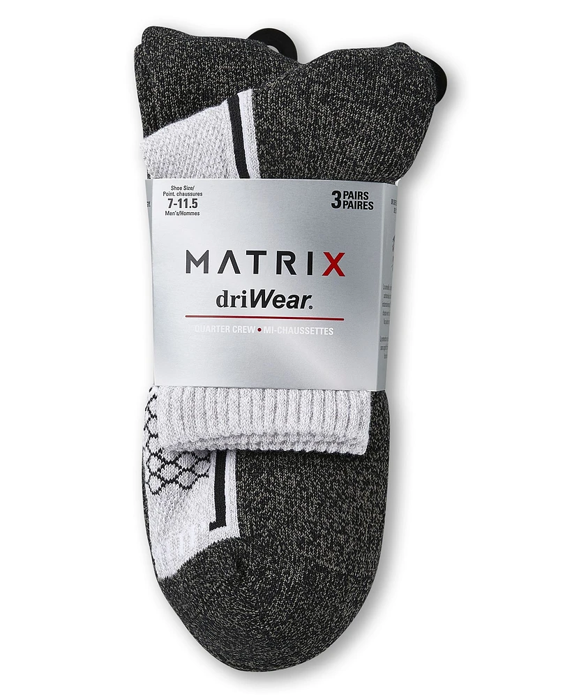 Matrix Men's Driwear 3 Pack Quarter Sport Socks