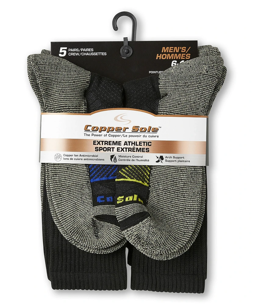 Copper Sole Men's 5 Pack Extreme Atheletic Crew Socks