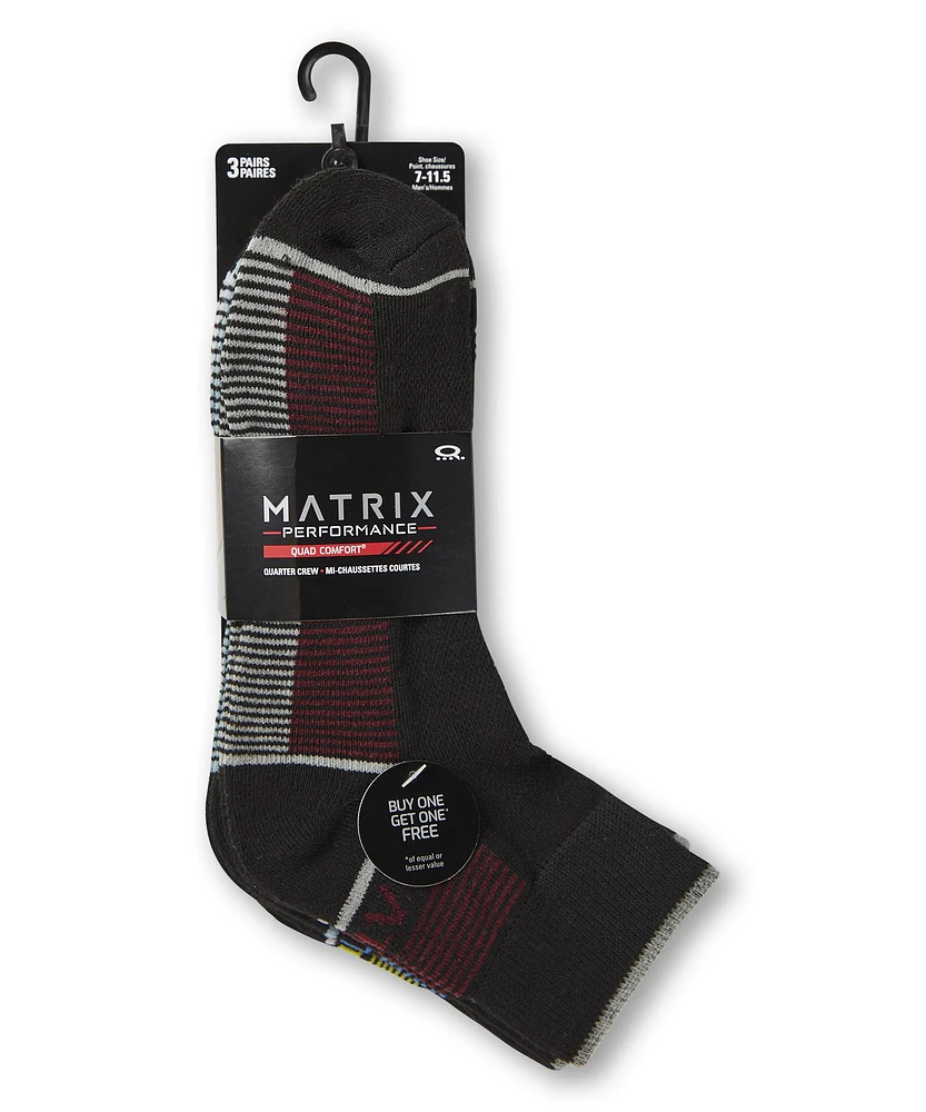 Matrix Men's BOGO Quarter Height Sport Socks, 3 Pack