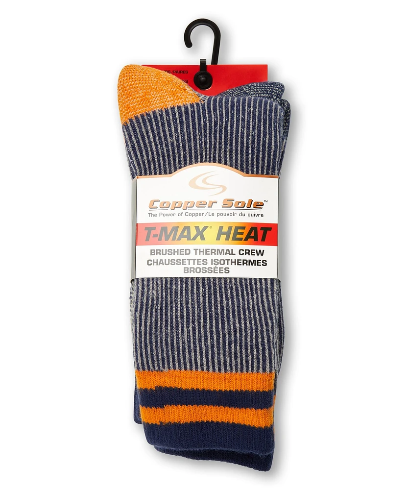 Copper Sole Men's T-MAX HEAT® Brushed Thermal Crew Socks, 2 Pack