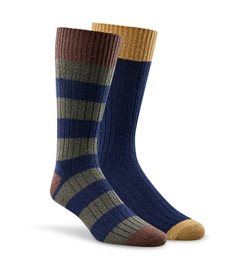 Denver Hayes Men's Striped Casual Crew Socks, 2 Pack