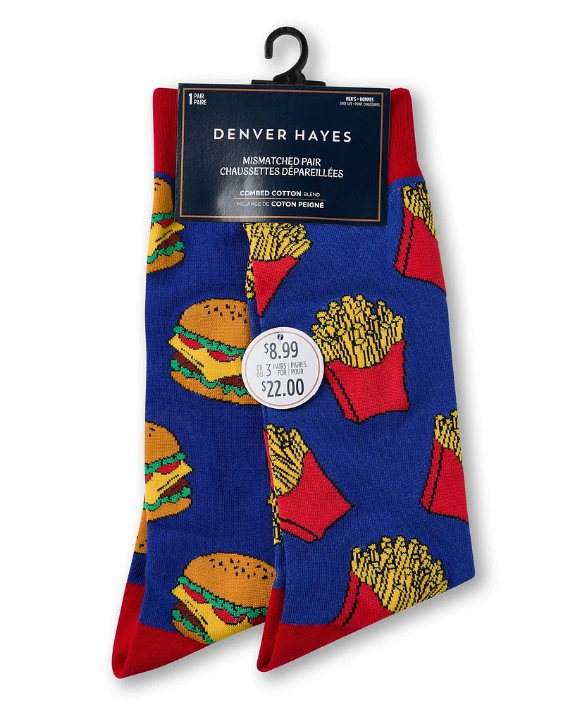 Denver Hayes Men's FreshTech® Novelty Mis-Match Pattern Casual Crew Socks