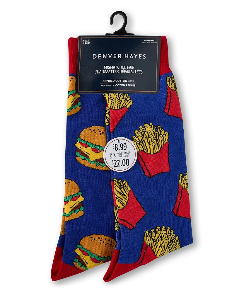 Denver Hayes Men's FreshTech® Novelty Mis-Match Pattern Casual Crew Socks