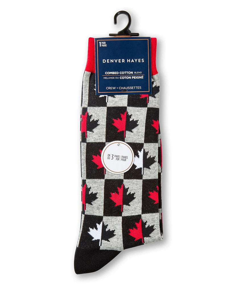 Denver Hayes Men's Canadiana Pattern Casual Crew Socks