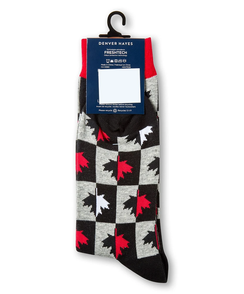 Denver Hayes Men's Canadiana Pattern Casual Crew Socks