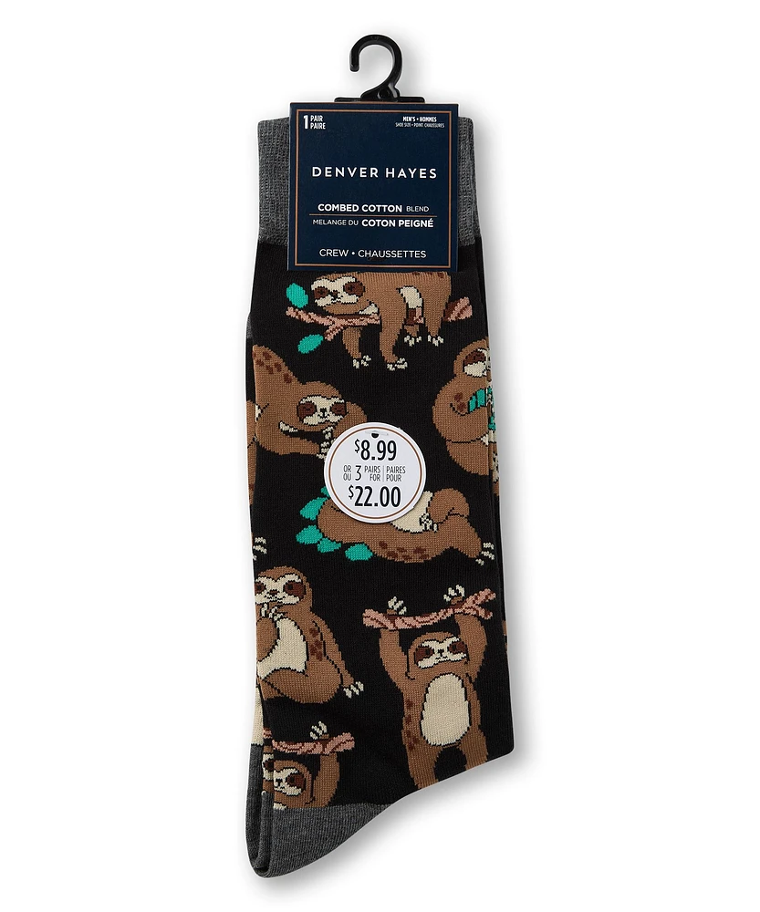 Denver Hayes Men's FreshTech® Novelty Animal Pattern Casual Crew Socks