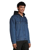 Dakota WorkPro Series Men's Washed Denim Sherpa Lined Hooded Jean Jacket - Blue