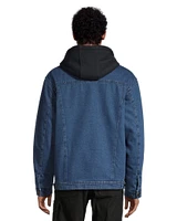 Dakota WorkPro Series Men's Washed Denim Sherpa Lined Hooded Jean Jacket - Blue