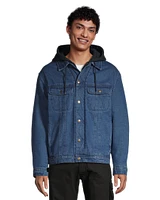 Dakota WorkPro Series Men's Washed Denim Sherpa Lined Hooded Jean Jacket - Blue