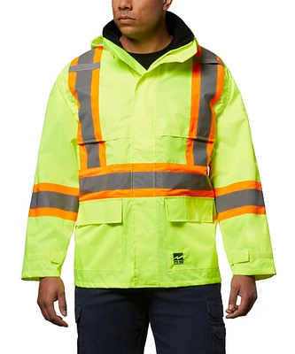 Open Road Men's Hi-Vis 150D Unlined Waterproof and Windproof Safety Rain Jacket