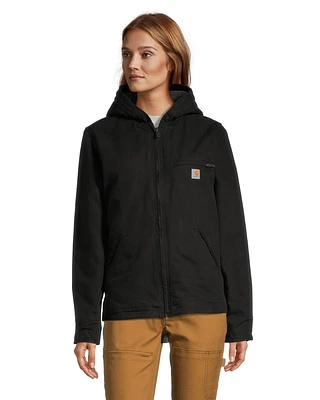 Carhartt Women's Black Washed Cotton Duck Sherpa Lined Jacket