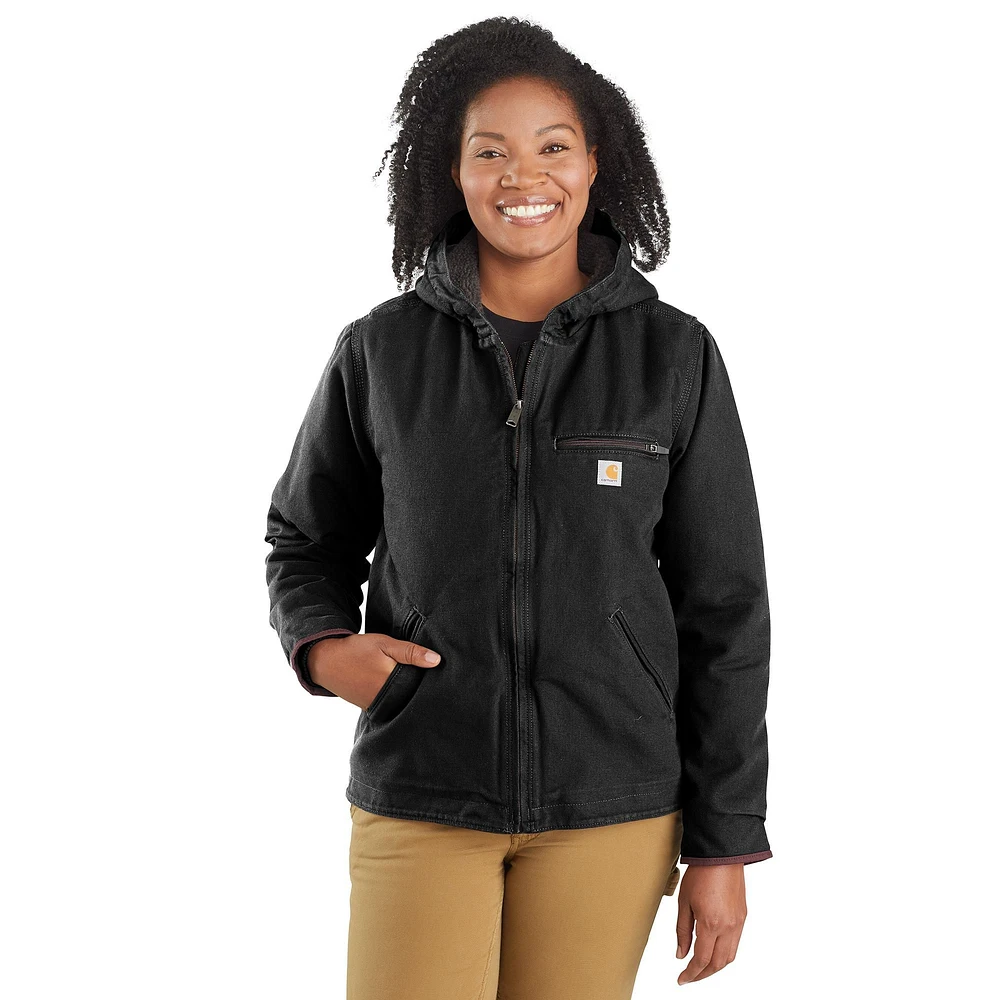 Carhartt Women's Black Washed Cotton Duck Sherpa Lined Jacket