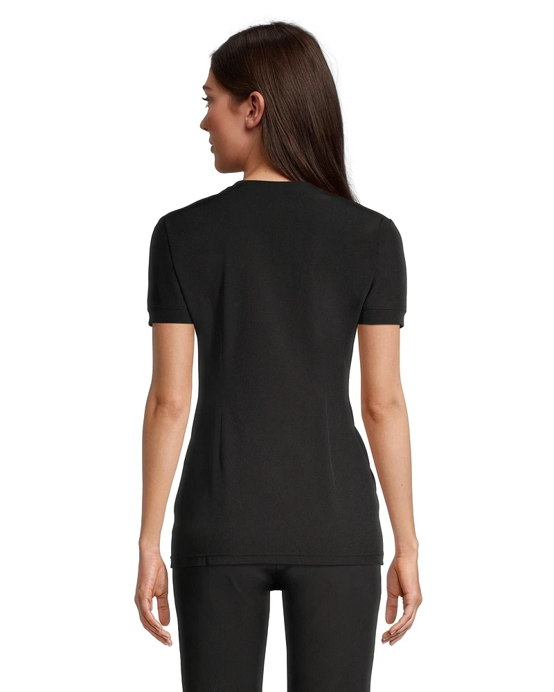 Scrubletics Women's V-Neck Athletic Kangaroo Pocket Scrub Top - Black