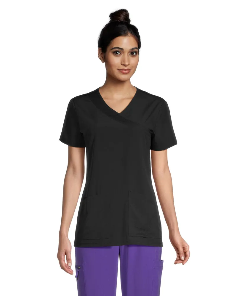 Scrubletics Women's Mock Wrap Mesh Accent Scrub Top