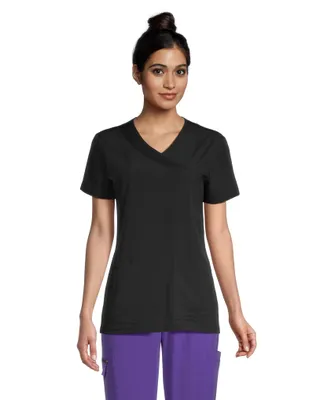 Scrubletics Women's Mock Wrap Mesh Accent Scrub Top