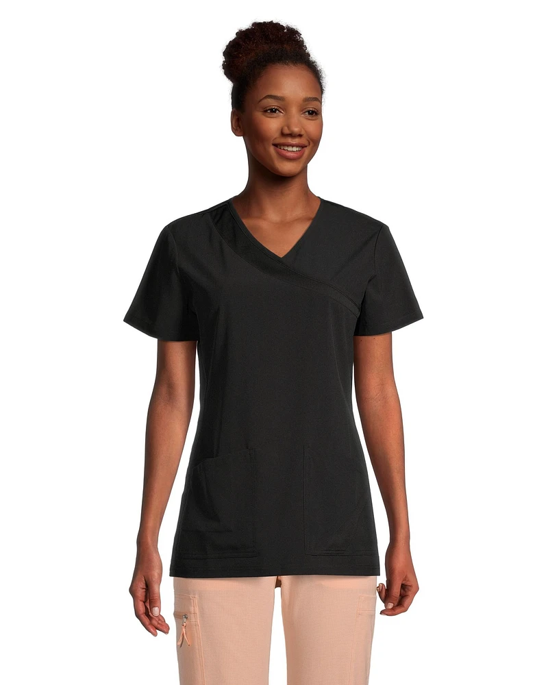 Scrubletics Women's Mock Wrap Mesh Accent Scrub Top