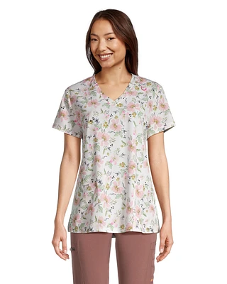 Scrubletics Women's V-Neck Print Scrub Top - Flower Bud