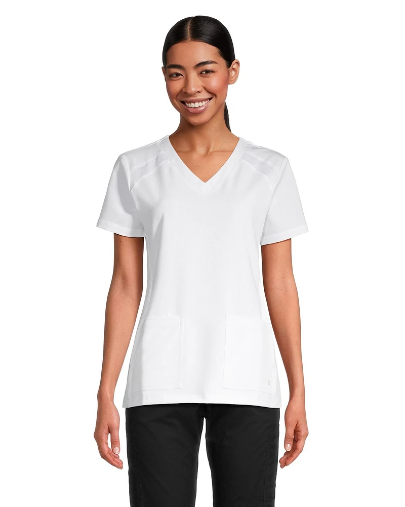 White Cross Women's V Neck Scrub Top