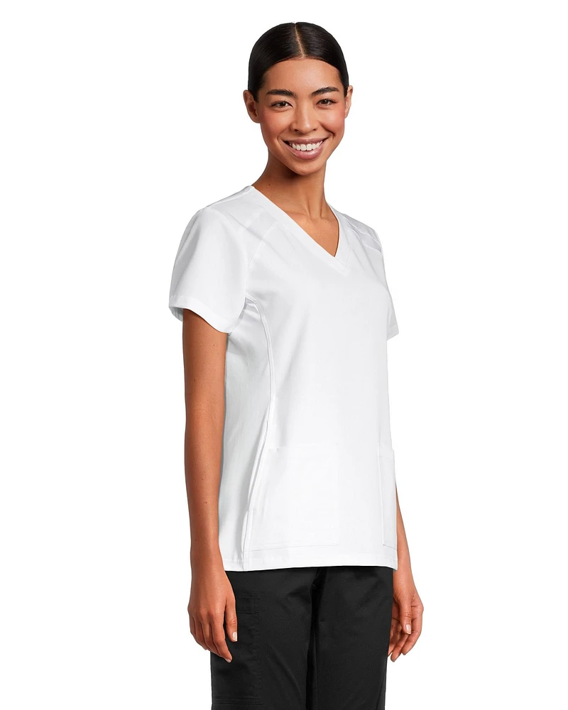 White Cross Women's V Neck Scrub Top