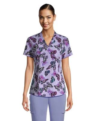 Health Pro Women's Monarch Garden V Neck Scrub Top