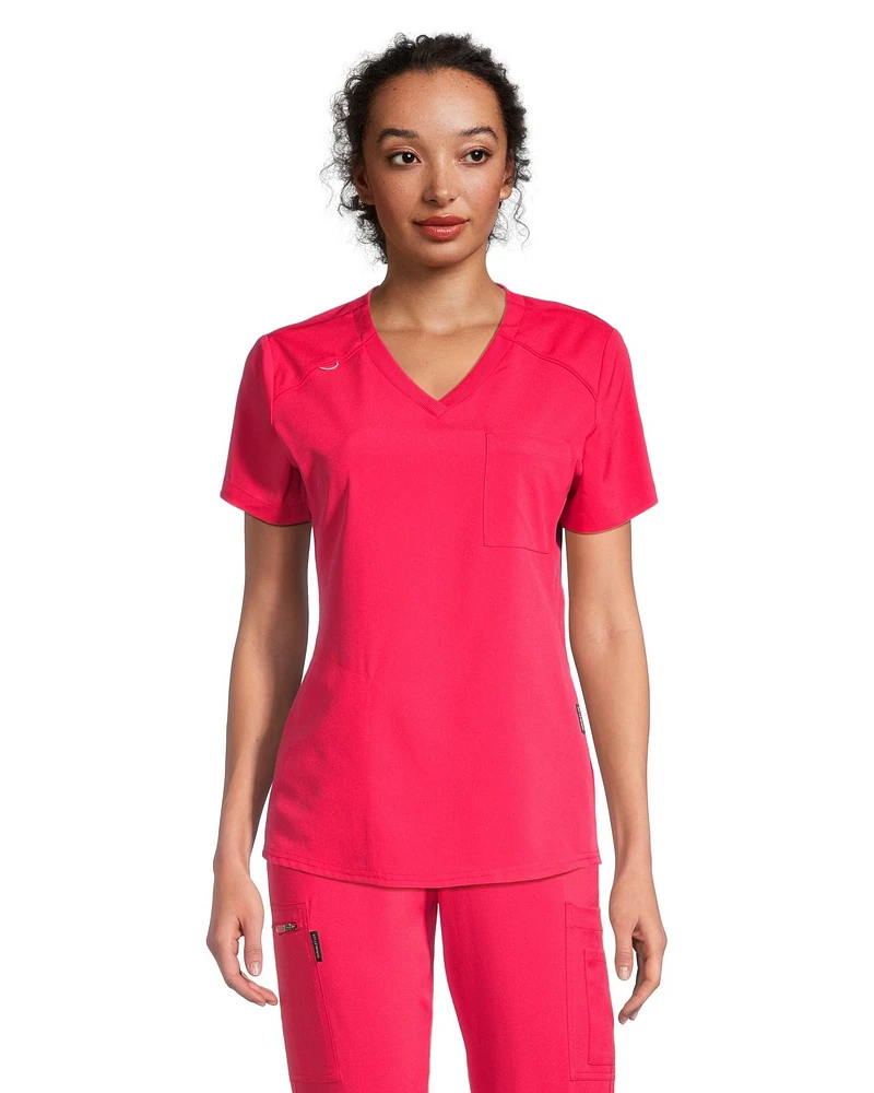 Scrubletics Women's V Neck Chest Pocket Scrub Top