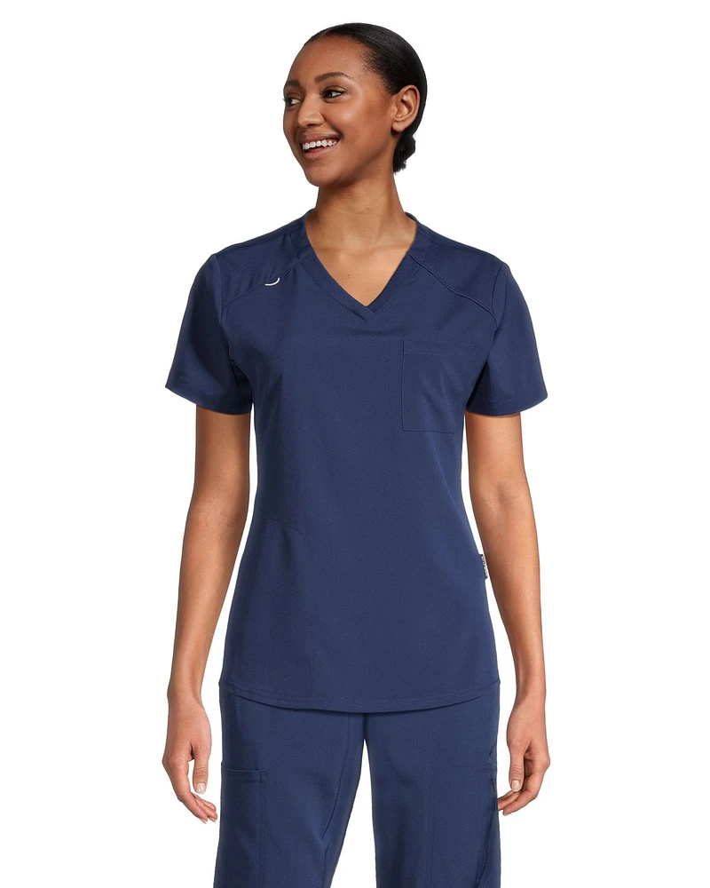 Scrubletics Women's V Neck Chest Pocket Scrub Top