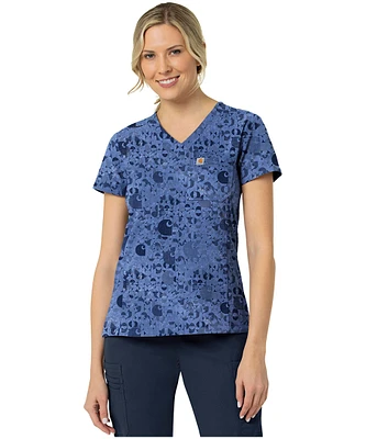 Carhartt Women's V Neck Geo Lego Riverside Print Scrub Top