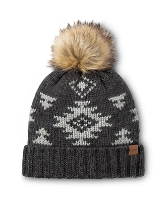 WindRiver Women's Heritage Snowflake Faux Fur Pom Toque