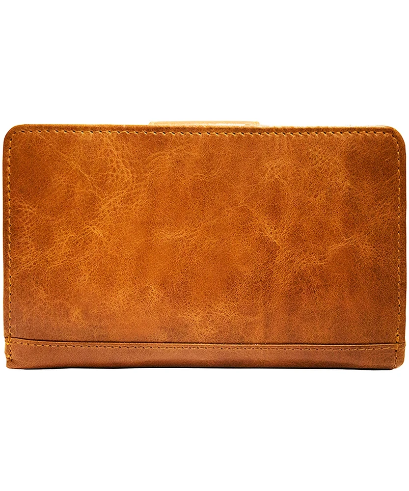 Mancini Leather Goods Women's Casablanca RFID Secure Clutch Wallet Cognac