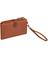 Mancini Leather Goods Women's Casablanca RFID Secure Cell Phone Wristlet Cognac