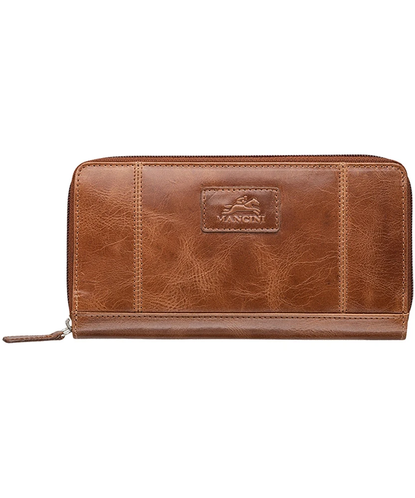 Mancini Leather Goods Women's Casablanca RFID Secure Clutch Wallet Cognac