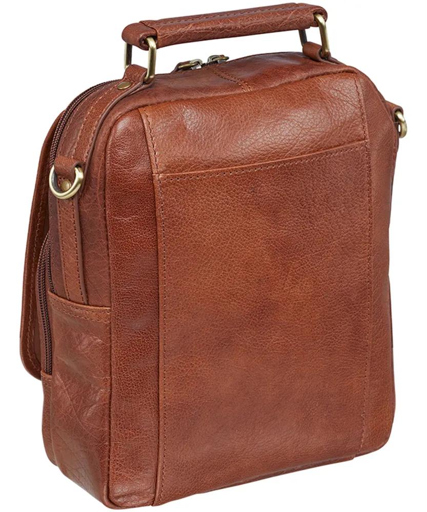 Mancini Leather Goods Unisex Arizona Classic Bag with Removable Straps Cognac