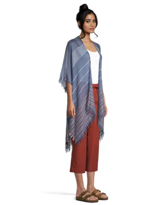 FarWest Women's Striped Shawl Ruana with Frayed Edge