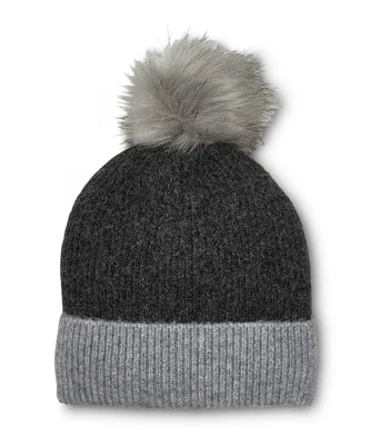 Denver Hayes Women's Fine Knit Cuff Toque with Faux Fur Pom