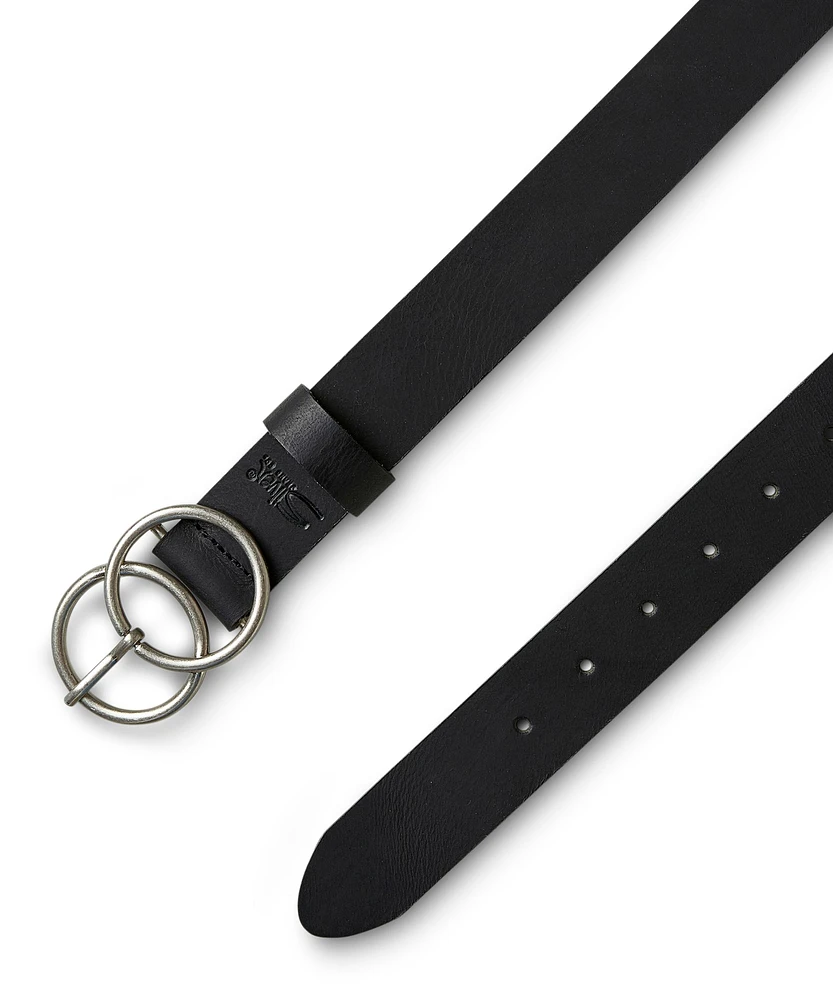 Silver Women's Double O-Ring Leather Belt