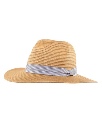 Denver Hayes Women's Straw Fedora Hat with Striped Ribbon