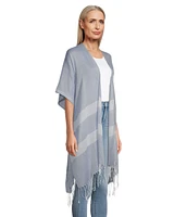 Denver Hayes Women's Striped Ruana Tassel Edge Coverup