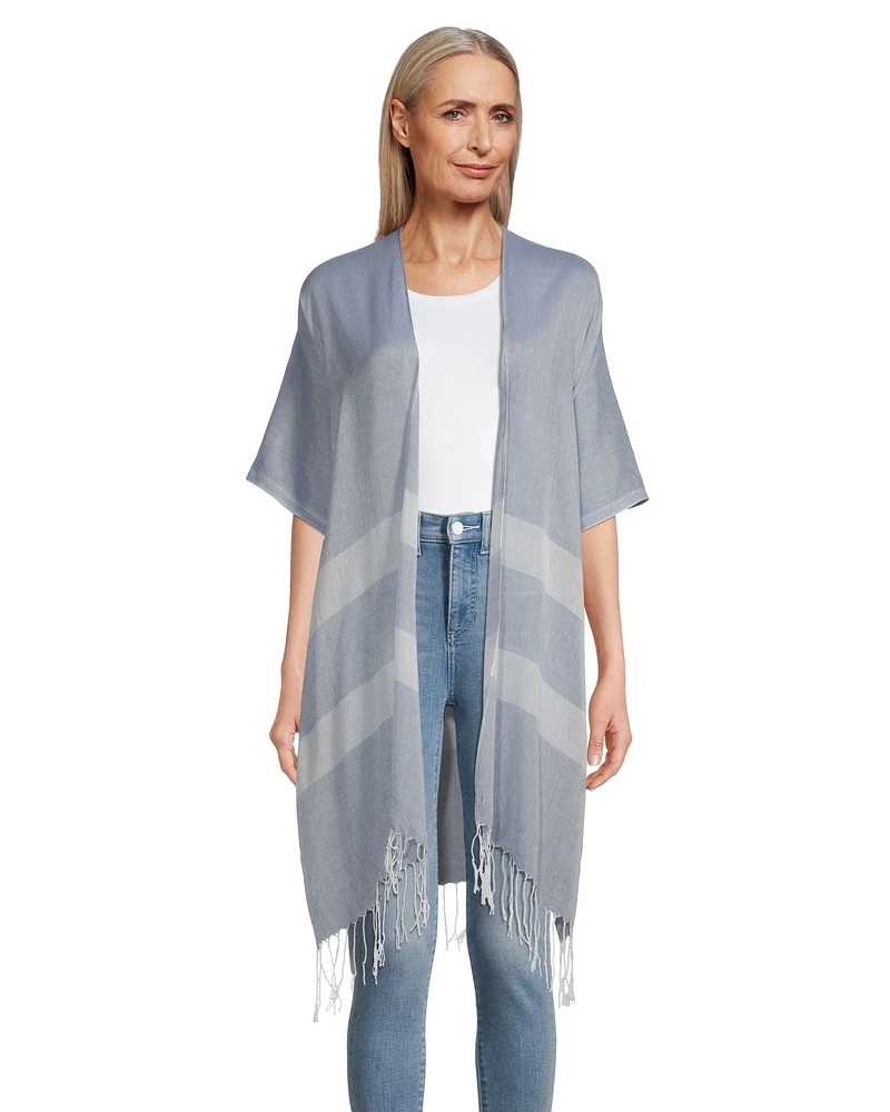 Denver Hayes Women's Striped Ruana Tassel Edge Coverup